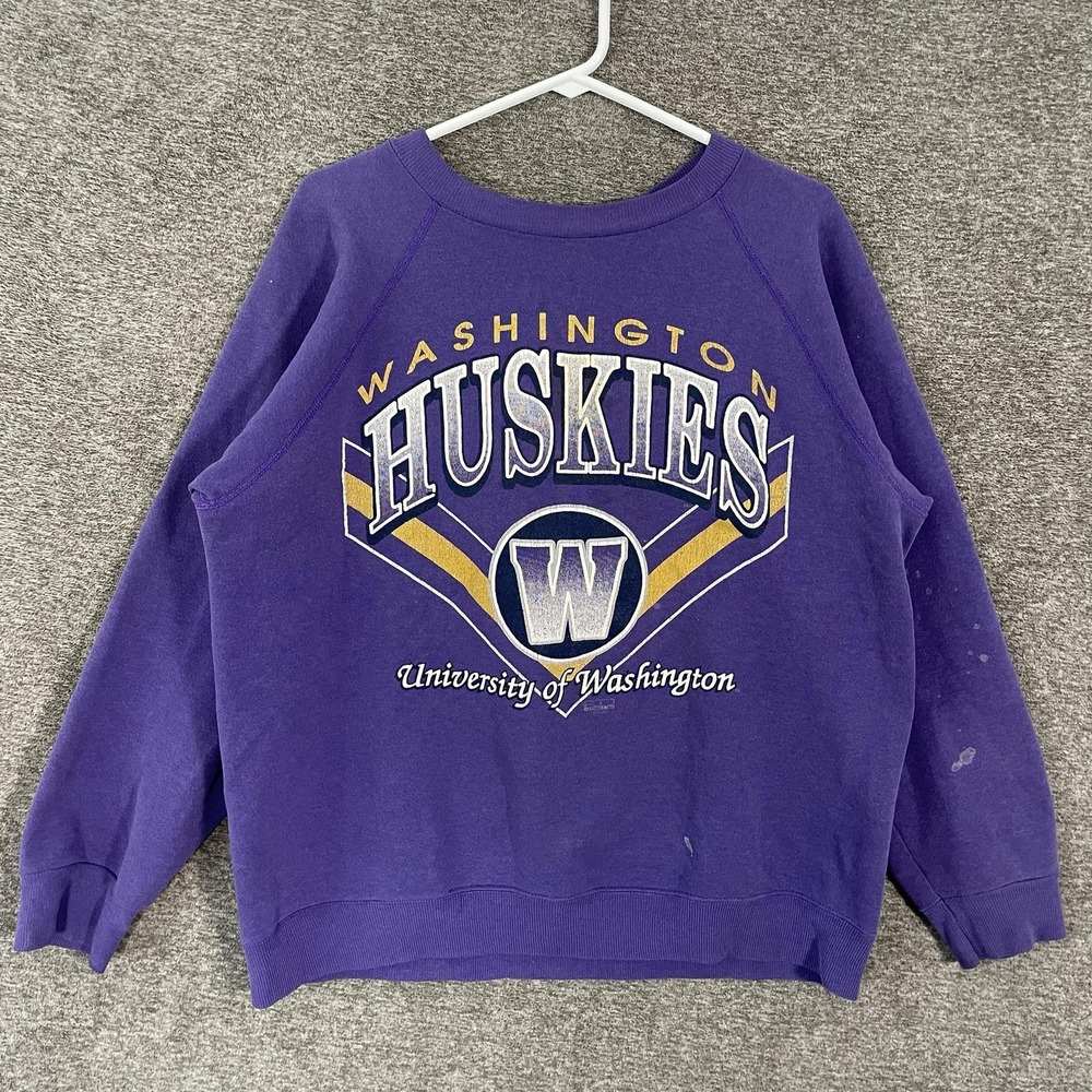 Vintage Washington Huskies Sweatshirt Mens L Purple NCAA College Hanes USA